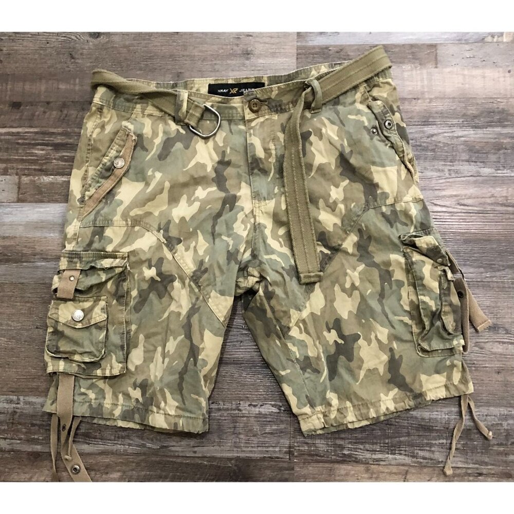 XRay Jeans Mens Size 38 Camo Camouflaged Belted Cargo Shorts